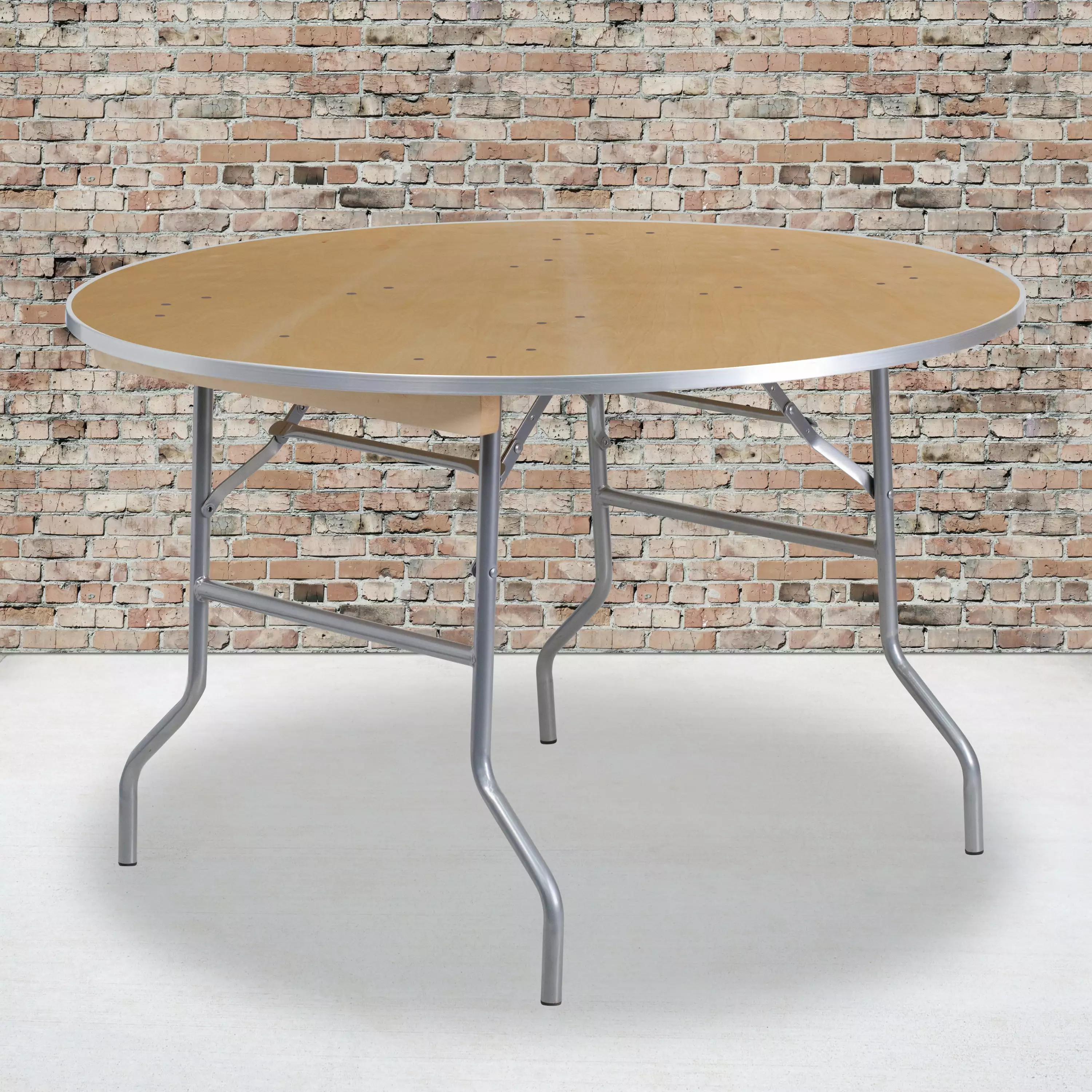 Flash Furniture 4 Foot Round Heavy Duty Birchwood Folding Banquet Table Metal Edges