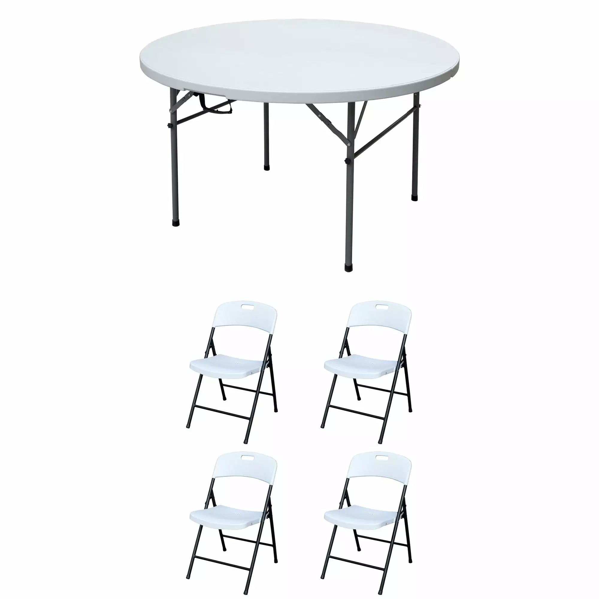 Plastic Development Group 4 Foot Folding Banquet Table and 4 Outdoor Folding Chairs