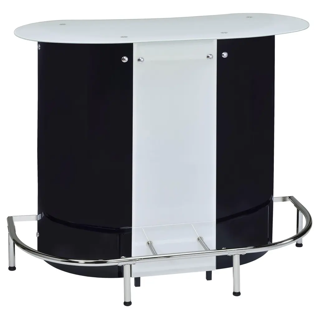 Lacewing 1-Shelf Bar Unit Glossy Black and White Modern Bar Stand