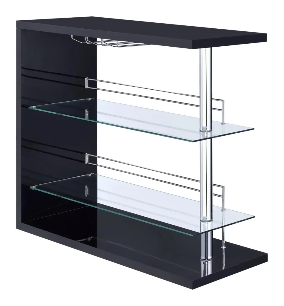 Prescott Rectangular 2-Shelf Bar Unit Glossy Black Home Bar Storage