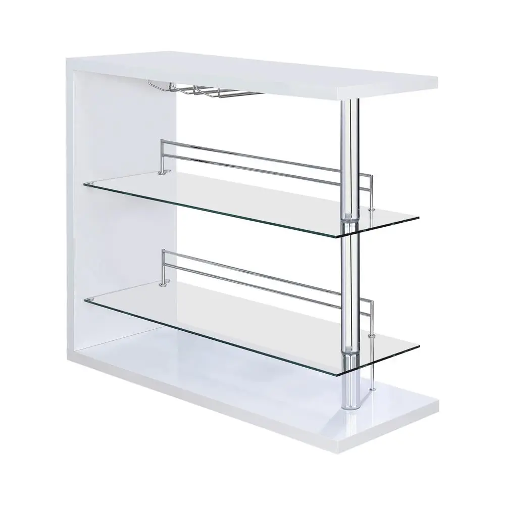 Prescott Rectangular 2-Shelf Bar Unit Glossy White Contemporary Bar Storage