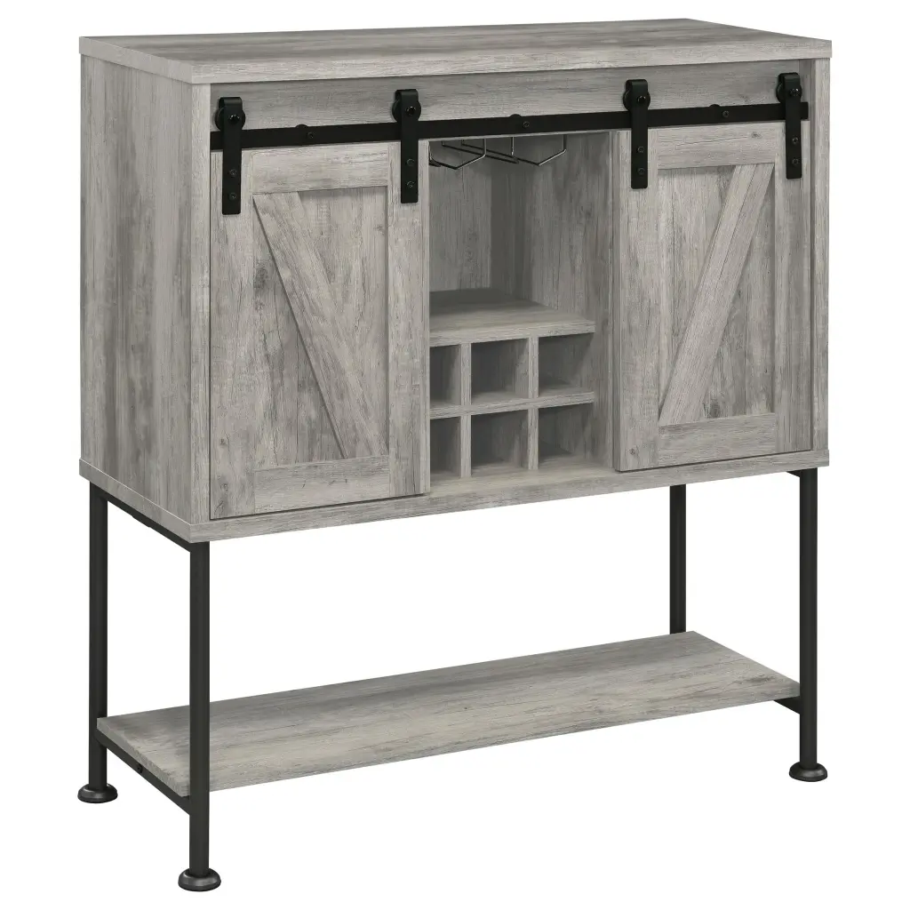 Claremont Sliding Door Bar Cabinet Lower Shelf Grey Driftwood Modern Cabinet