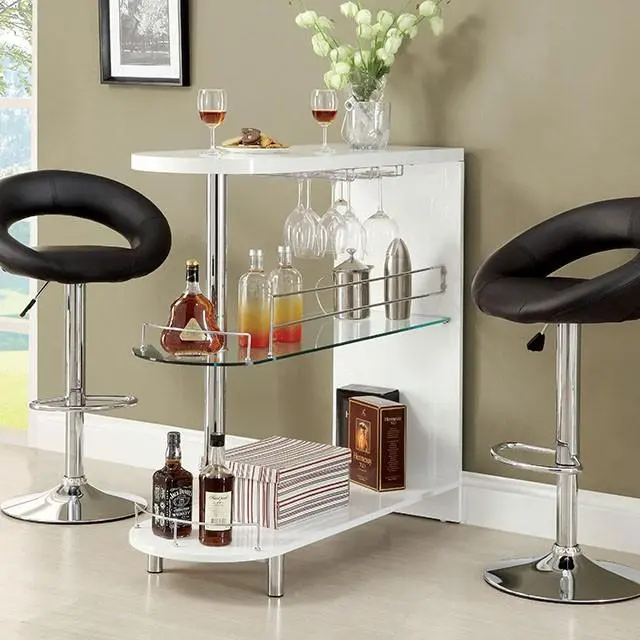 Numbi White Chrome Mini Server Bar Cart Wheels