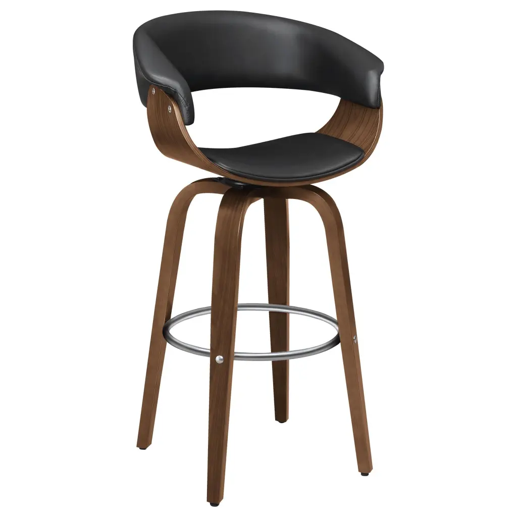 Zion Upholstered Swivel Bar Stool Walnut and Black Comfortable Bar Seat