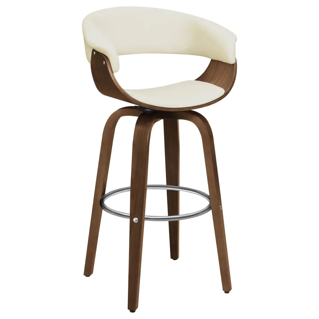 Zion Upholstered Swivel Bar Stool Walnut and Ecru Modern Bar Chair