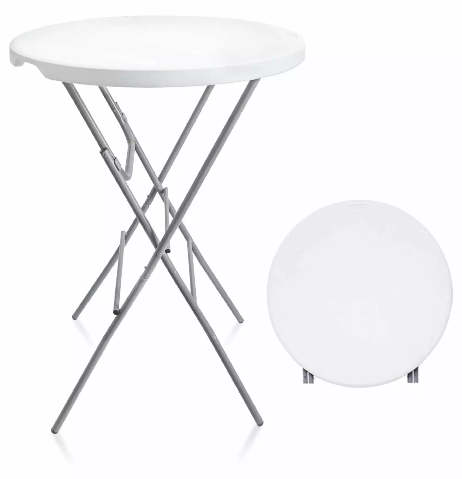 32in Cocktail Table Folding High Top Table - Round Portable Plastic Bar Height Table Parties and Patio - White