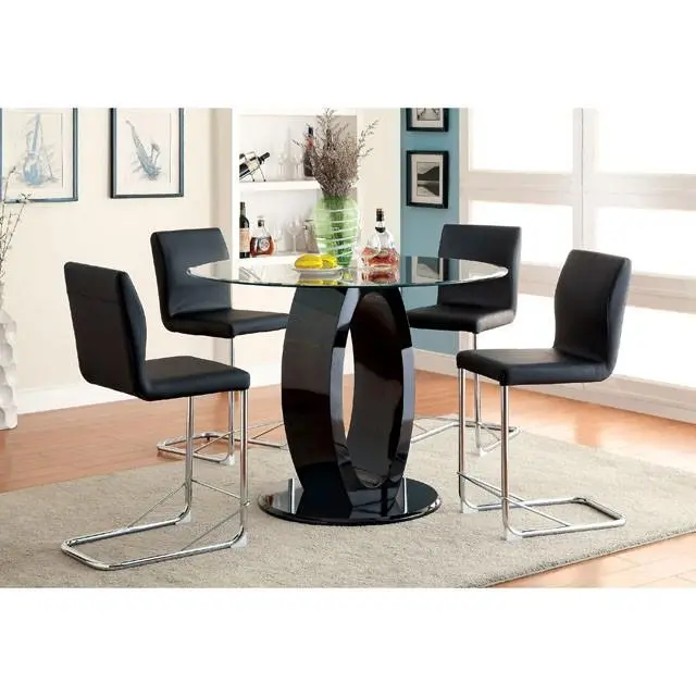 LODIA II Black Round Counter Height Table Bar Table