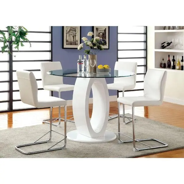 LODIA II White Round Counter Height Table Bar Table