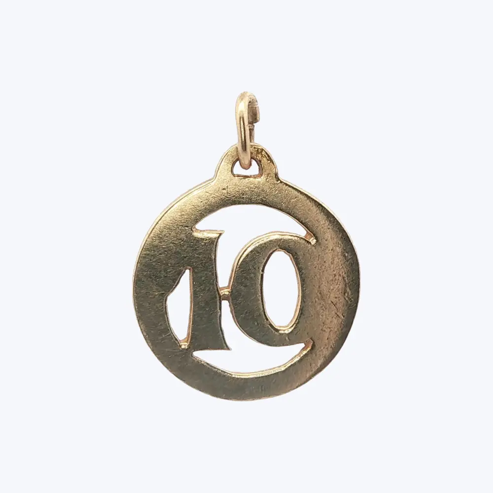 1970s Openwork “10” Charm 14K Lemon Gold