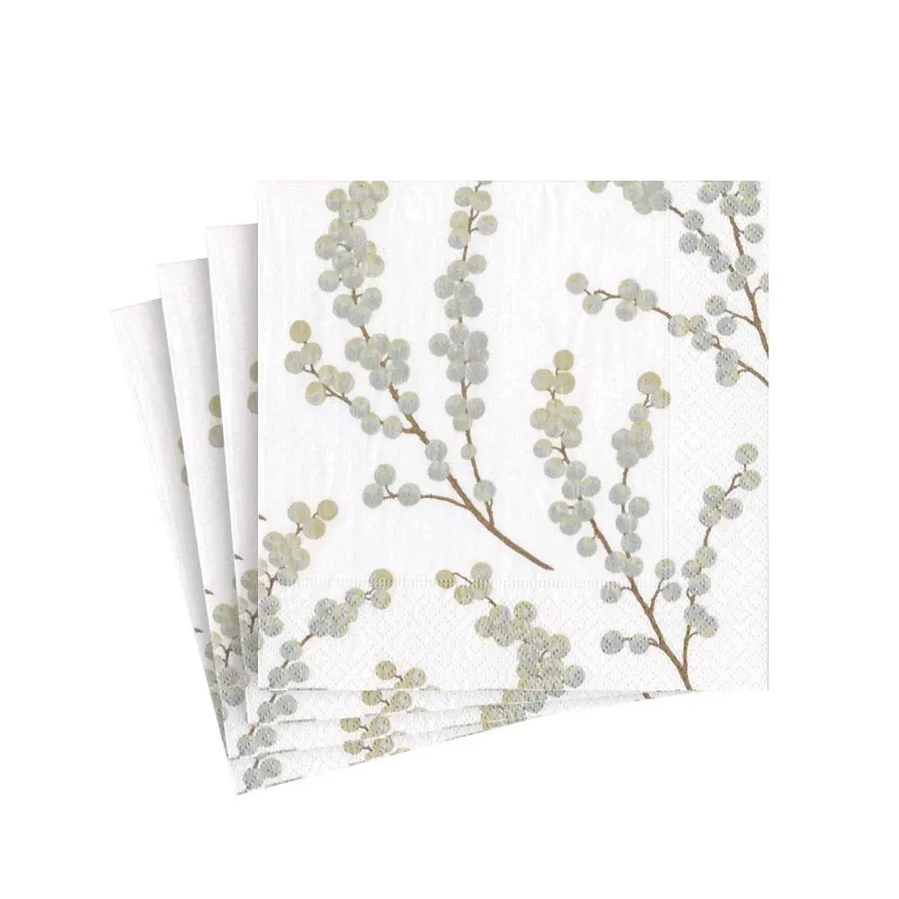 Berry Branches Paper Cocktail Napkins Snow & Silver - 20 Per Package