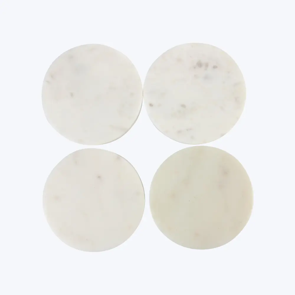 White Marble Round Coasters, Set 4