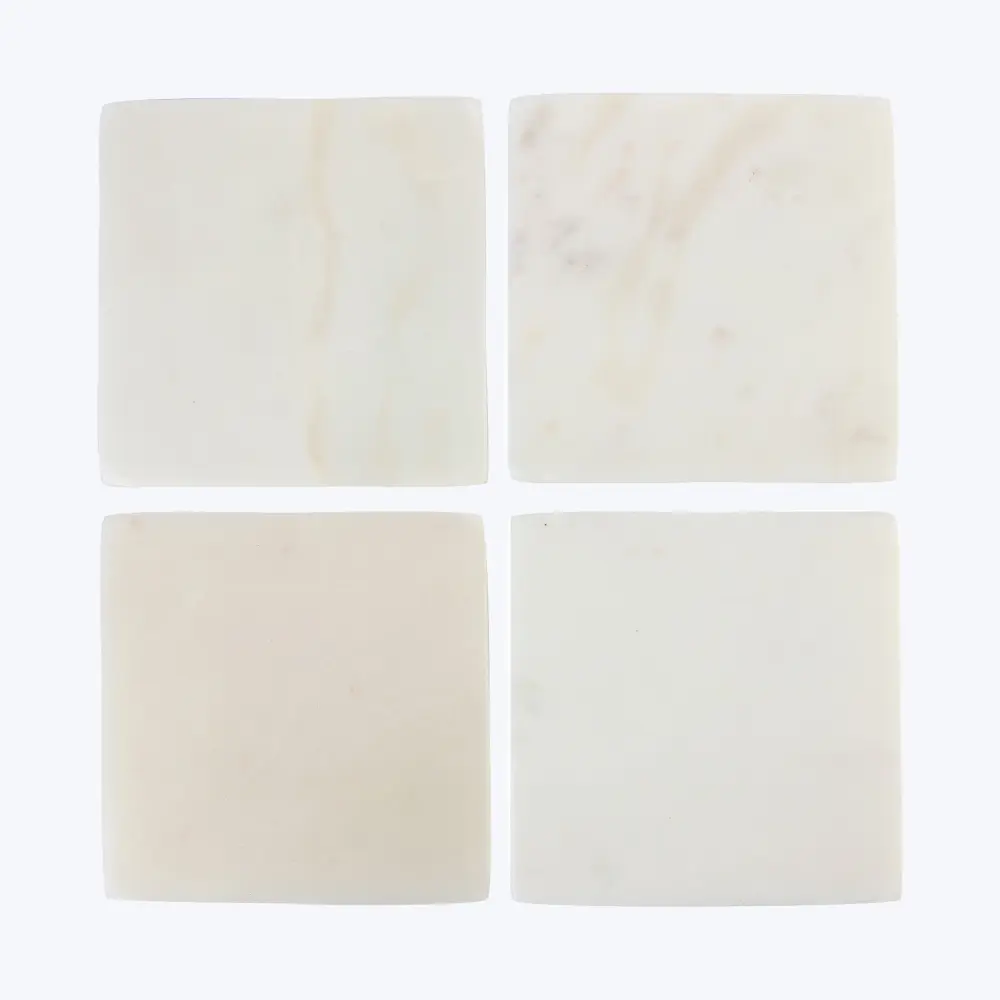 White Marble Square Coasters, Set 4