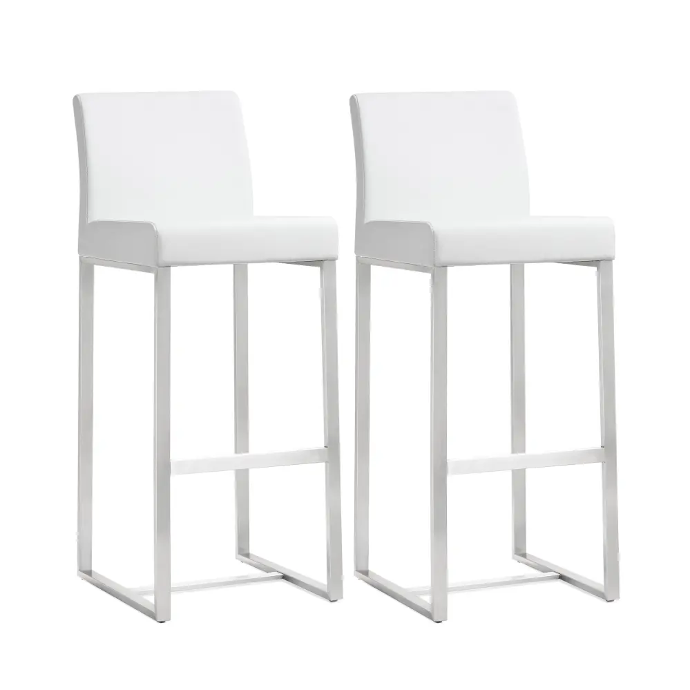 Denmark White Performance Vegan Leather and Stainless Hardened Barstool - Set 2