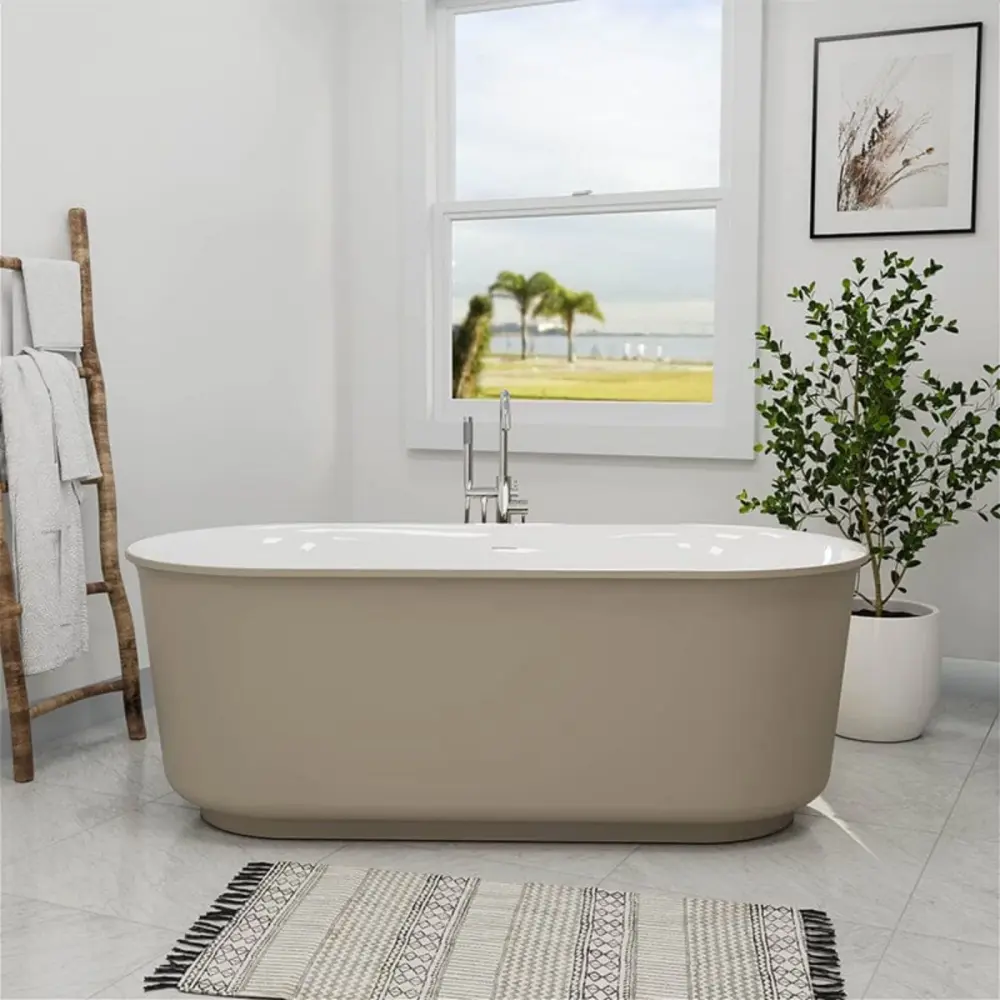 Mokleba 59" Oval Solid Surface Freestanding Soaking Tub – Available Khaki & Cocoa