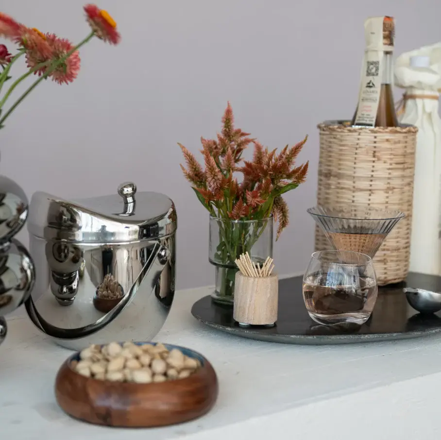 Stainless Metal Double-Wall Ice Bucket w/ Lid