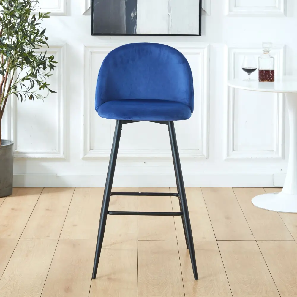 Bar Stool (Set 2) Cutting-edge Counter Bar Height Chair Back, Sturdy Metal Legs & Footrests, Island Stool Kitchen Bar - Blue