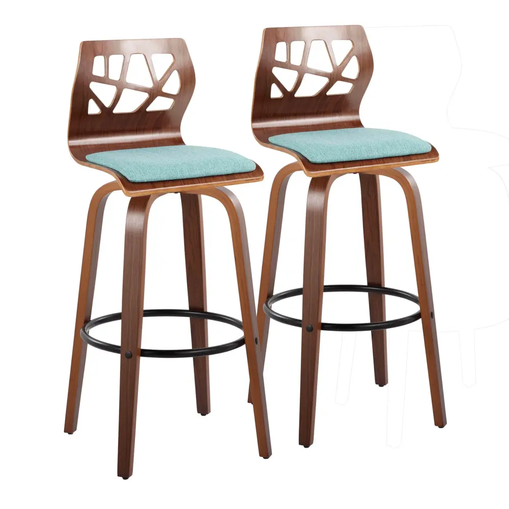 Folia - Mid Century Modern Fixed Height Barstool Spin Round Footrest (Set 2)