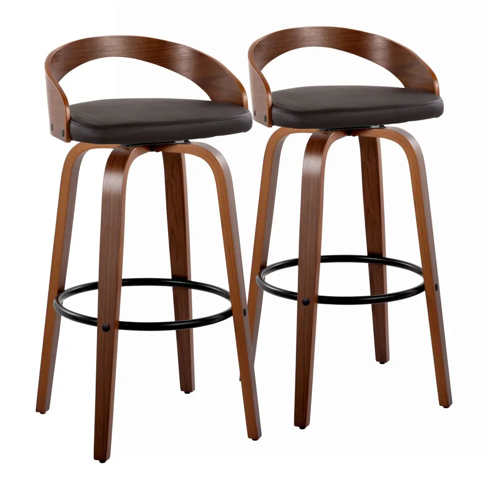 Grotto - Mid Century Present-day Fixed Height Barstool & Swivel Round Footrest (Set 2)