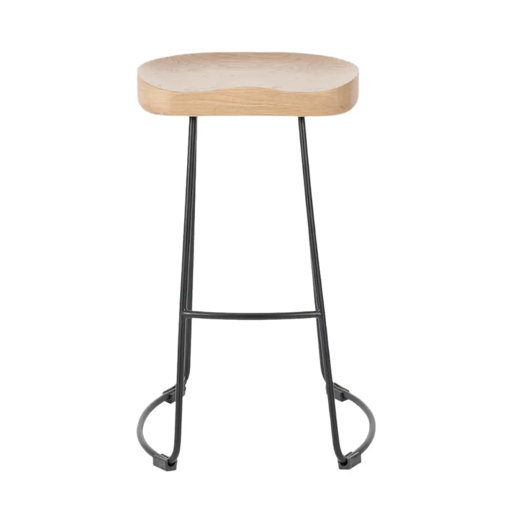 Lasolo Bar Stool - Ash Wood & Jet-black Metal | Bar Height Counter