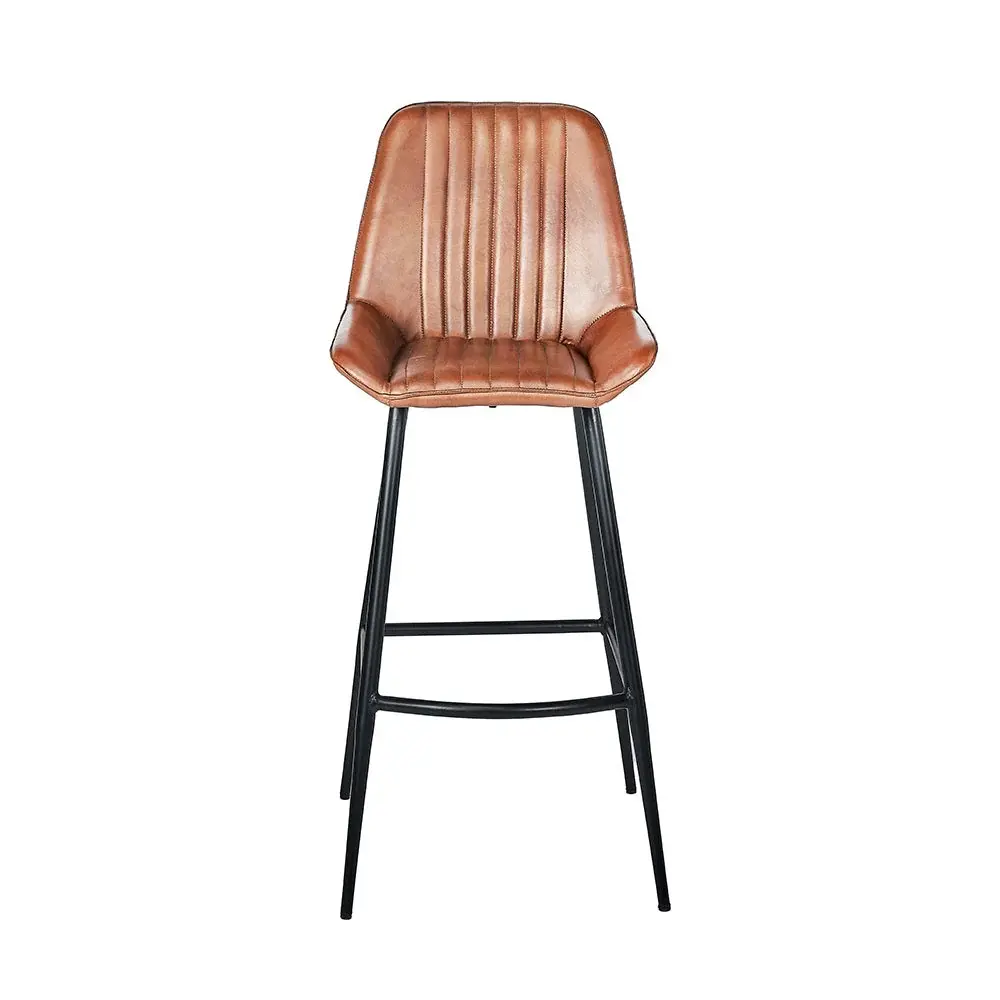 Lia Retro Bar Stool - Vintage Brown Leather & Iron