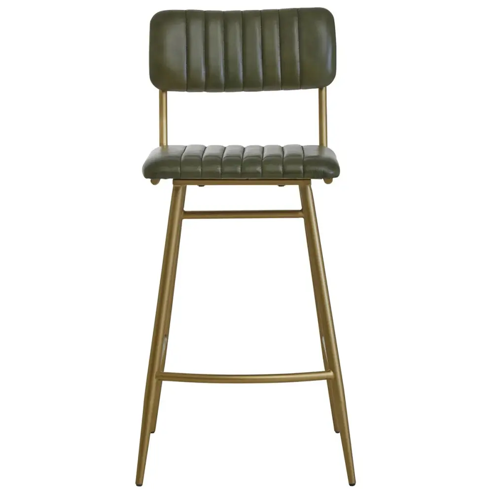Portable Folding Buffalo Leather Bar Stool - Emerald