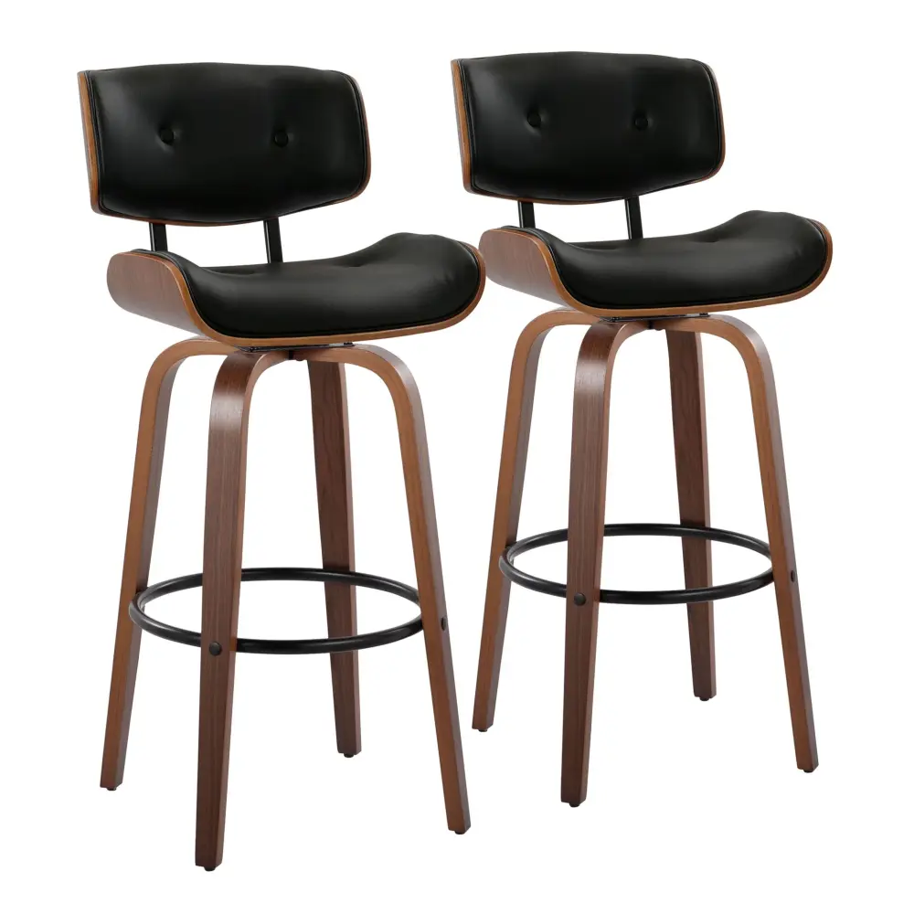 Solid Wood Lombardi - Mid-Century Modern Fixed Height Barstool Swivel Round Footrest place 2)
