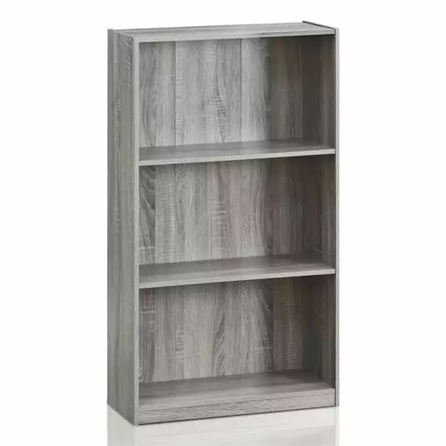Basic 3-Tier Bookcase Storage Shelves French Oak Grey Home Office Highkey