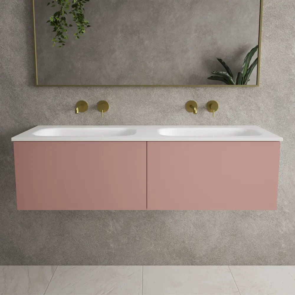 Raffinata Two Drawer Vanity Unit Beyondstone Duplicate Basin - Matt Pink 1200mm