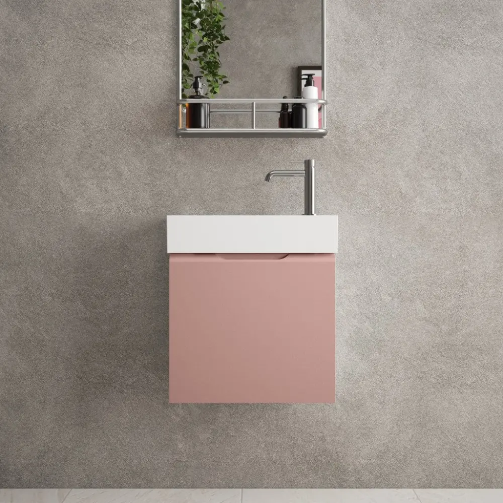 Tasca Single Door Vanity Unit Beyondstone Basin - Matt Pink 450mm