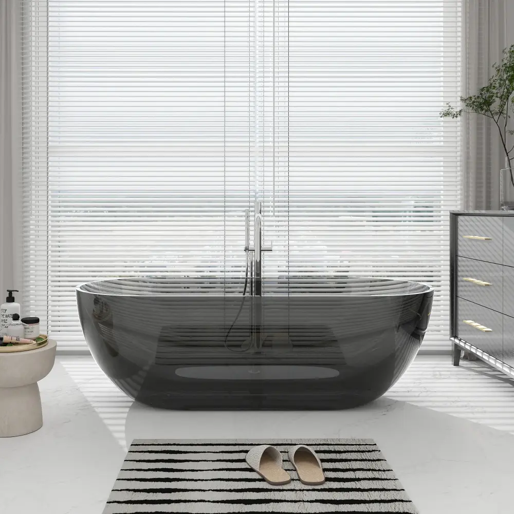 SJ-STARJANE 69'' X 30'' Freestanding Bathtub Solid Surface Stone Resin Soaking Bathtub Glass