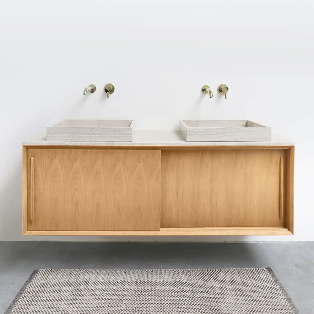 Bathroom Furniture - Buff Marble - Washbasin George Veneer - Oak (150 cm) - Nestor