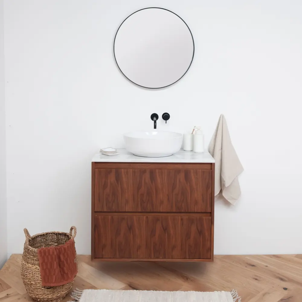 Bathroom Furniture - Chalk Marble - Washbasin Alexis II - Walnut - (80 cm) - ANN