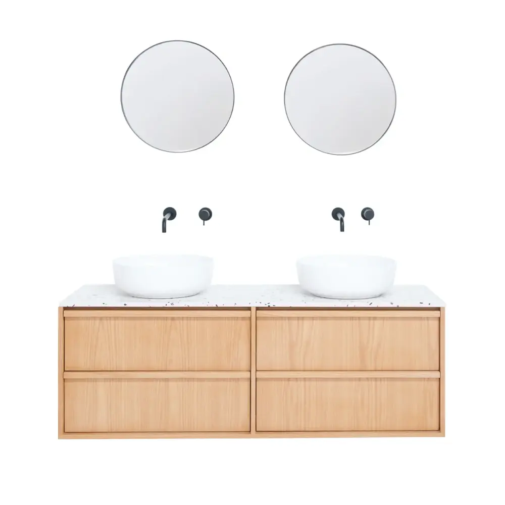 Bathroom furniture Fien Eik - Alexis II - Pearl Terrazzo top plate - 150 cm