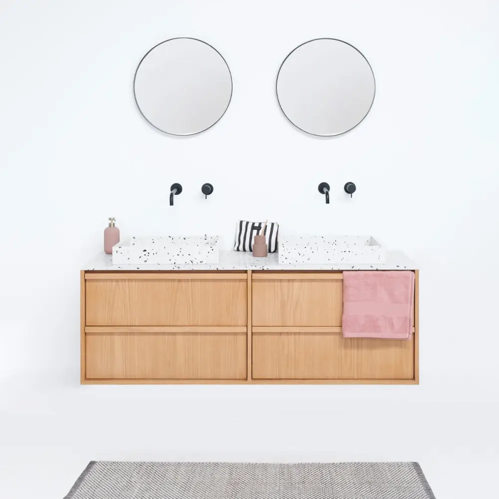 Bathroom furniture Fien Eik - Terrazzo Washbasin and Washboard - 150 cm