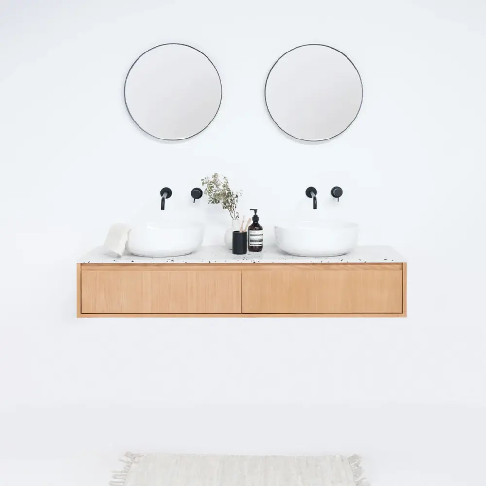 Bathroom set Ann compact Oak - Alexis II washbasin - 150 cm - Terrazzo