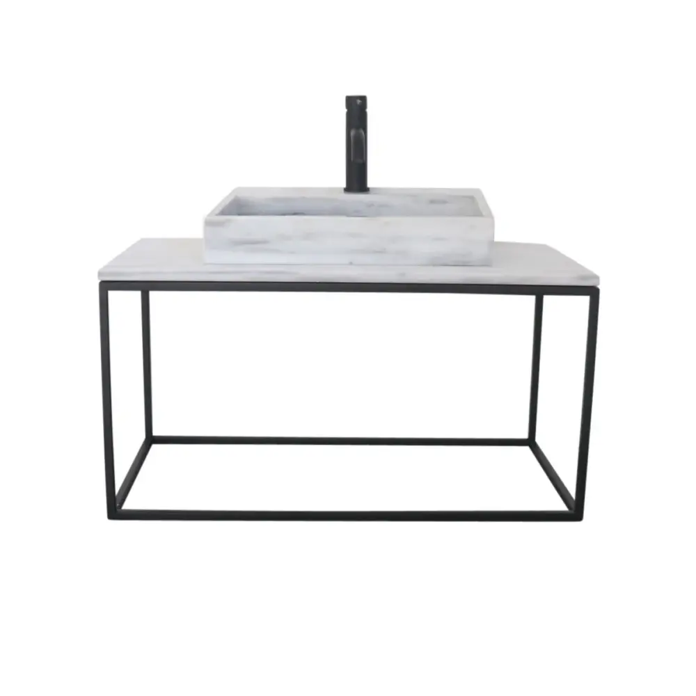 Industrial Bathroom Furniture - Geoffey/George Tap - Black/White Marble - 1 shelf - 80 cm