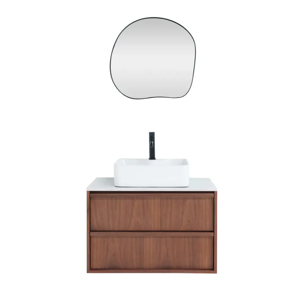 Premium Water-Resistant Bathroom cabinet Fien - Walnut - Alexis - Marble slab - 80 cm