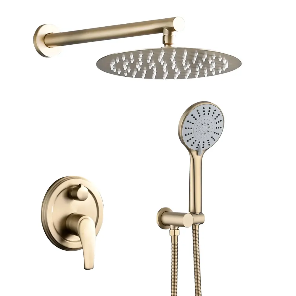 Wall Mounted Shower Adjust High Pressure 10" Rain Shower Head And 5 Function Handheld Shower Head