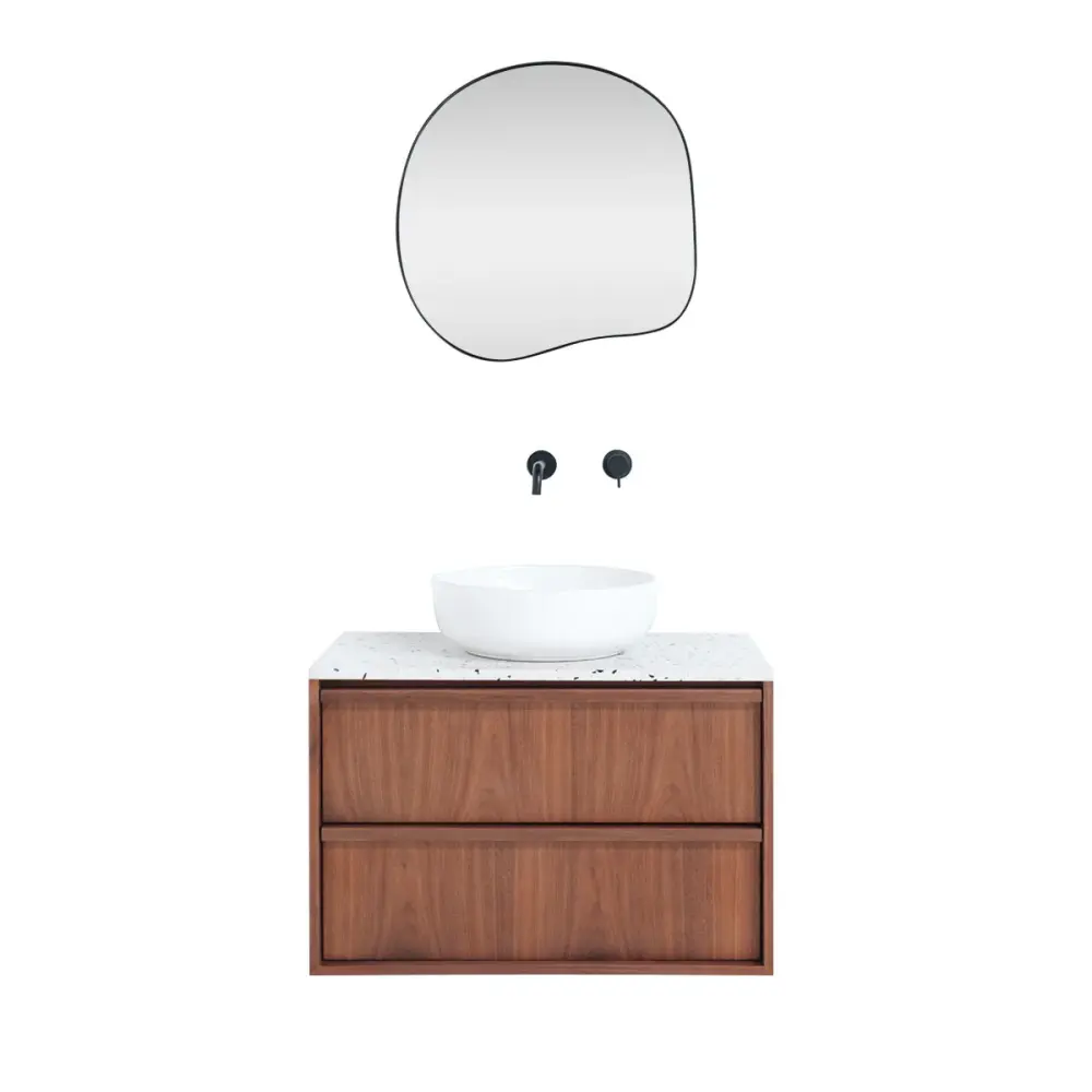 Walnut bathroom adjust Fien - 80 cm - Alexis II terrazzo top plate Non-Slip Base | 5-Year Warranty