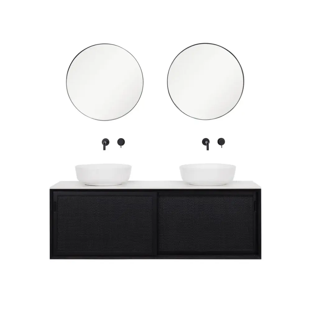 Washbasin furniture Black Rattan - Nestor - Ivory Ceramic - Alexis II (150 cm)