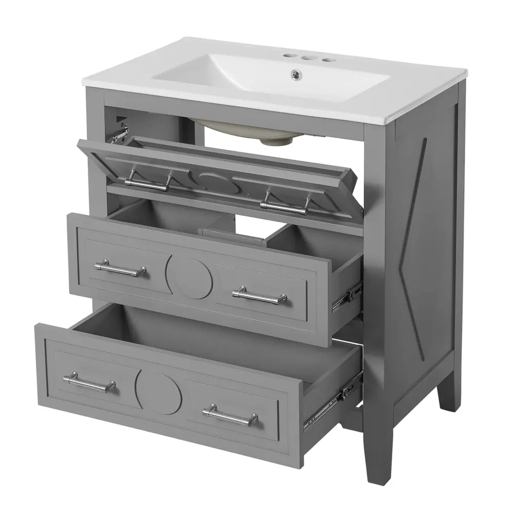 Bathroom Vanity Sink, Gratis Standing Single Set 3 Drawers, Storage Cabinet - Gray