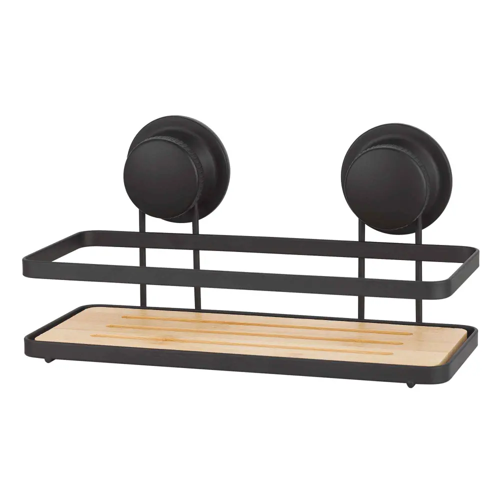 Metal and Bamboo Shower Caddy Suction Cup Holders, 1 Shelf