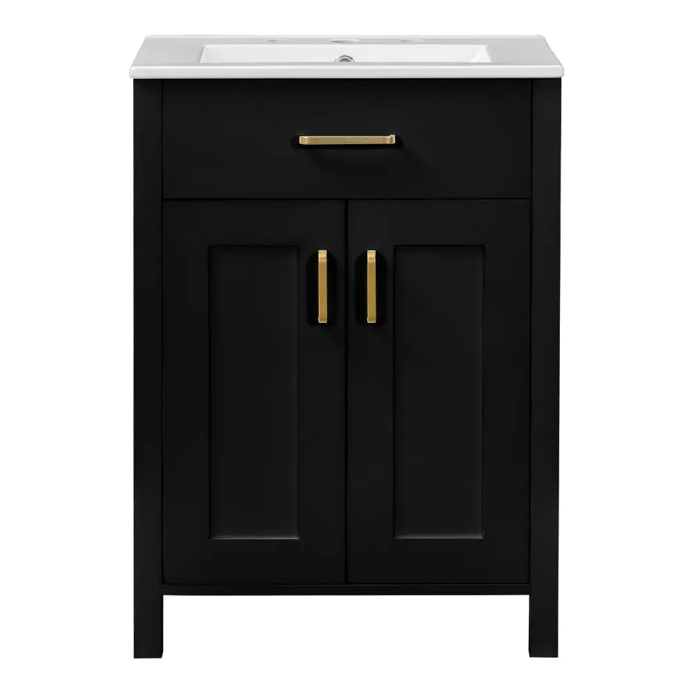 Modern Bathroom Vanity Ceramic Sink, Soft-Close Doors, Flip Drawer, U-Shaped Shelves, Elegant Storage Solution