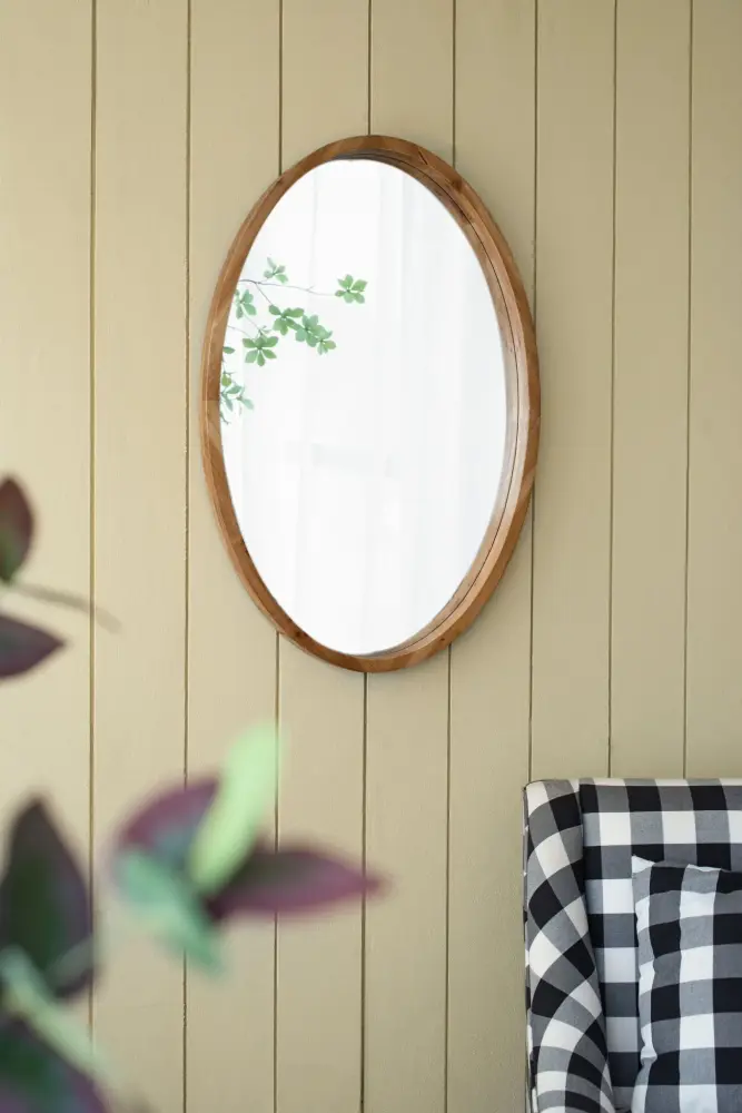 Oval Wall Mirror Wood Frame, Farmhouse Wood Mirror Bathroom Entryway Console Lean Against Wall - Chocolate