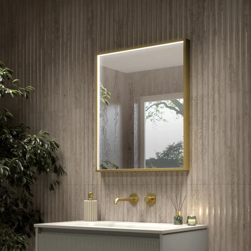 Passerina Square Steam Free Mirror - Satin-brushed Brass 600x700mm