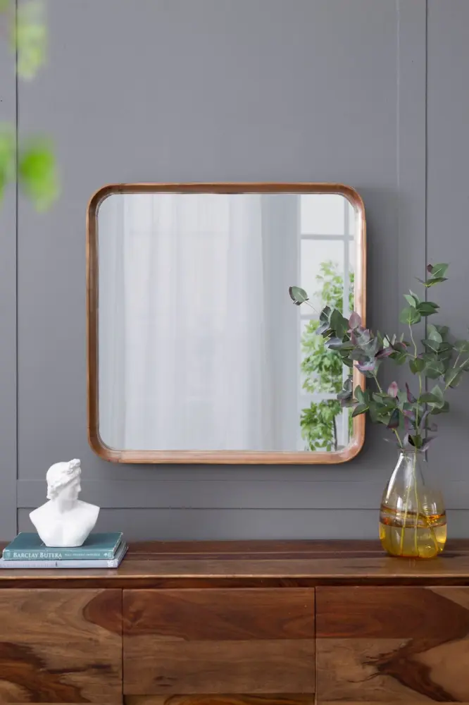 Square Mirror Wood Frame, Wall Mirror Living Room Bathroom Entryway - Espresso