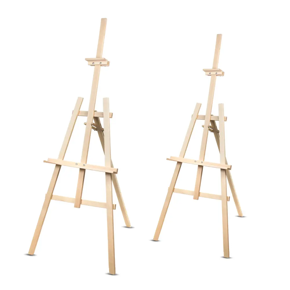 WOODOK Set Two Painting Easels 150cm Beech Wood Tripod Easy Assembly Real Wooden Wedding Event Mirror Stand
