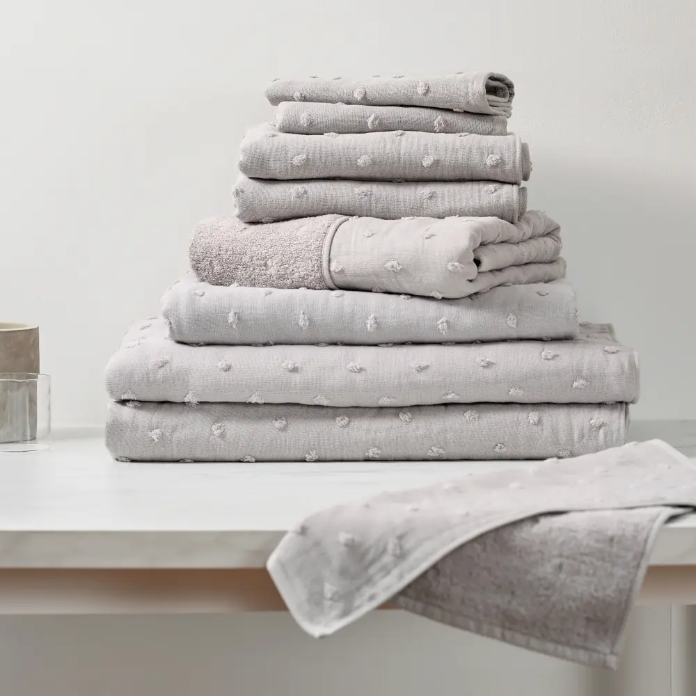 Zero Twist Dot Towels, Grey | Ultra Soft & Plush