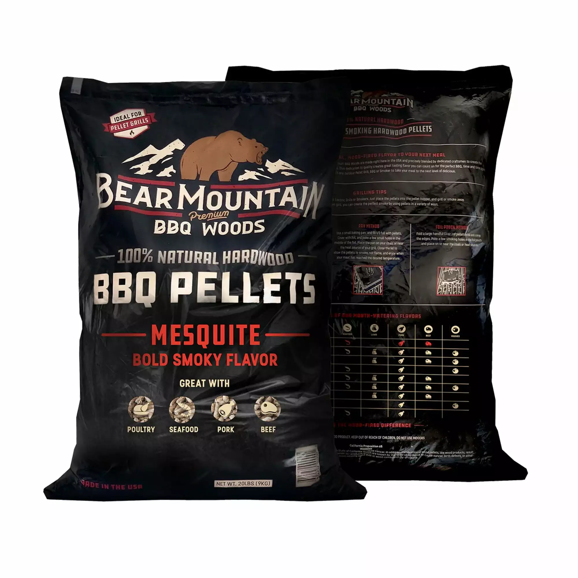Bear Mountain All Natural Mesquite BBQ Pellets Smoky Flavor 33 Pounds Smoking