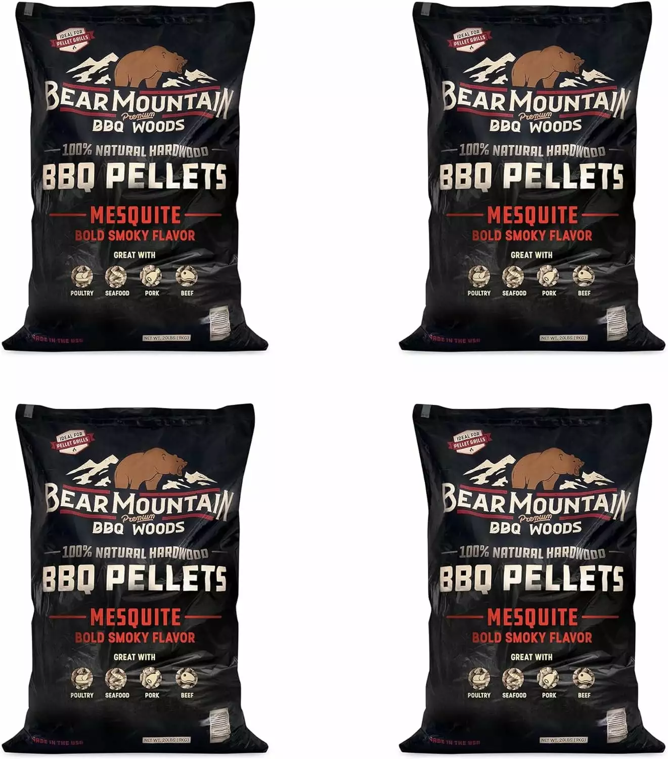 Bear Mountain BBQ All Natural Hardwood Mesquite Smoker Pellets 20 Pounds 4 Pack
